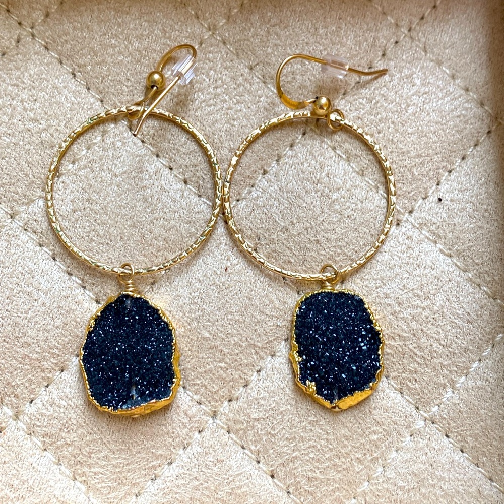 Natural Rare Black Amethyst Druzy Gemstone Earrings